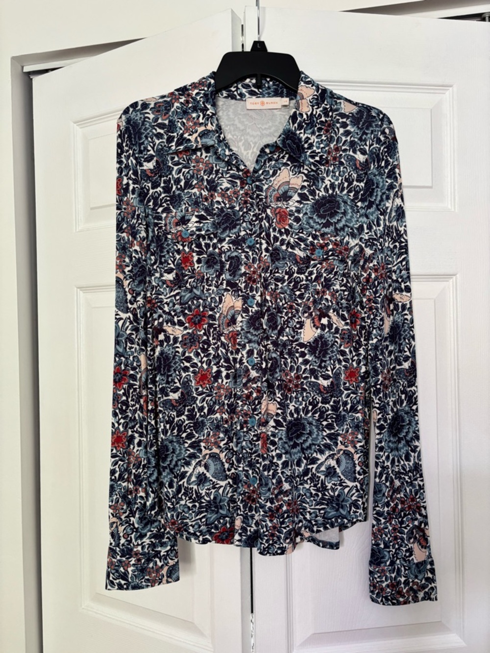 Tory Burch Navy Floral Button-Down Shirt